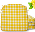 Geetery 4 Pcs Checkered Chair Cushion for Dining 17"x16"x2" Thick Buffalo Plaid Non-Slip Chair Pad with Tie and Removable Cover for Home Outdoor Patio Indoor Seat Cushion (Buffalo Gingham,Yellow)