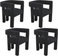 Boucle Barrel Side Chairs Set of 4, Modern Designed Upholstered Compy Sherpa Teddy Fabric Accent Kitchen/Dining Chair, Kitchen Armchair for Living Room office Dining Room Bedroom (Black, Set of 4)