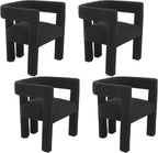 Boucle Barrel Side Chairs Set of 4, Modern Designed Upholstered Compy Sherpa Teddy Fabric Accent Kitchen/Dining Chair, Kitchen Armchair for Living Room office Dining Room Bedroom (Black, Set of 4)