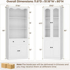 Cyclysio 2-Piece Pantry Cabinet Set, 80" Tall Kitchen Pantry Storage Cabinets with Glass Doors, Open Shelves and Drawer, White Pantry Hutch Set with Adjustable Shelf, 3.15" Baseboard Cutout