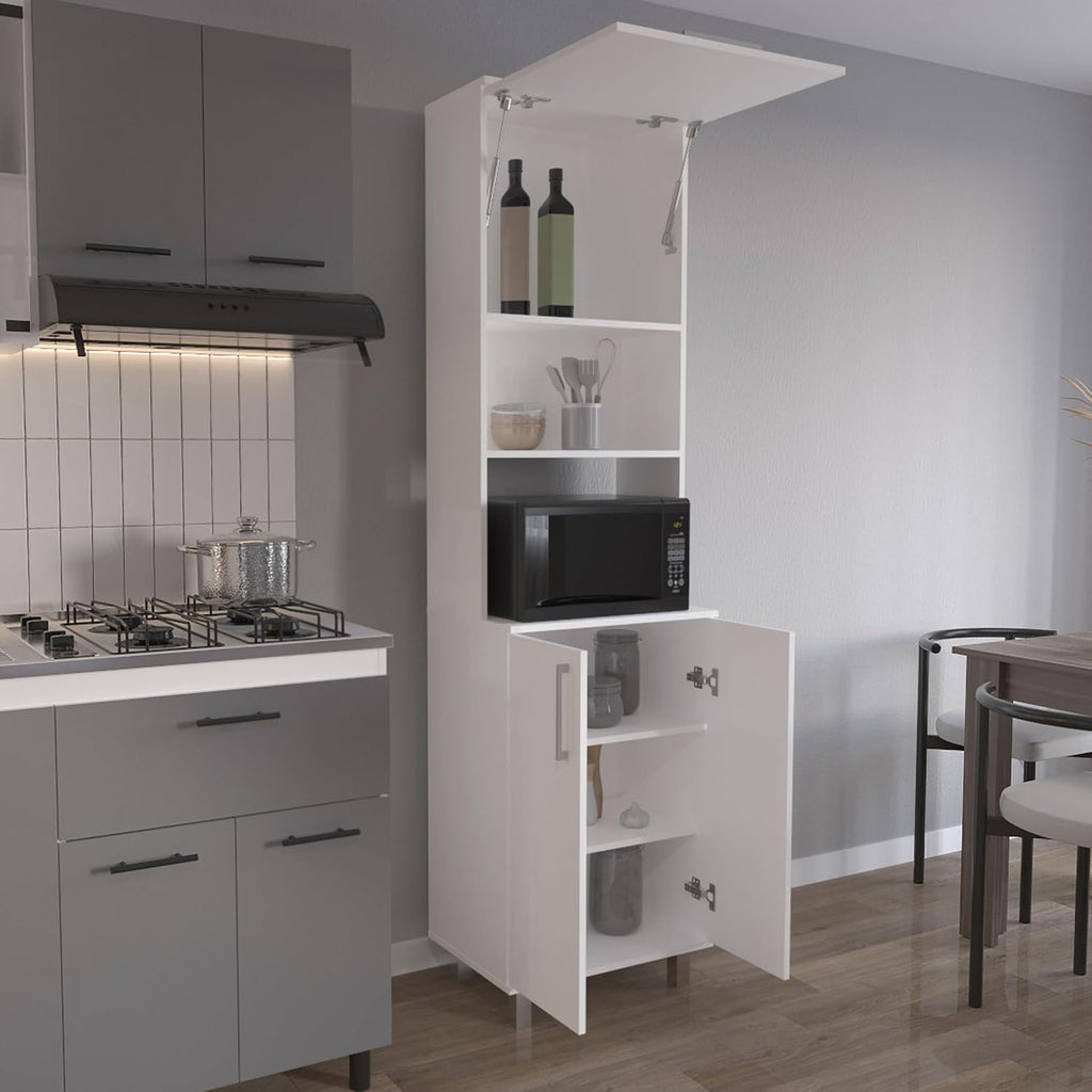 21.7" D*15.4" W*80.3" H Freestanding Kitchen Pantry with 4 Shelves, Top Single Door & Lower Double Door, Rectangular Storage Cabinet, Modern Minimalist, for Living Room, Dining Room, White