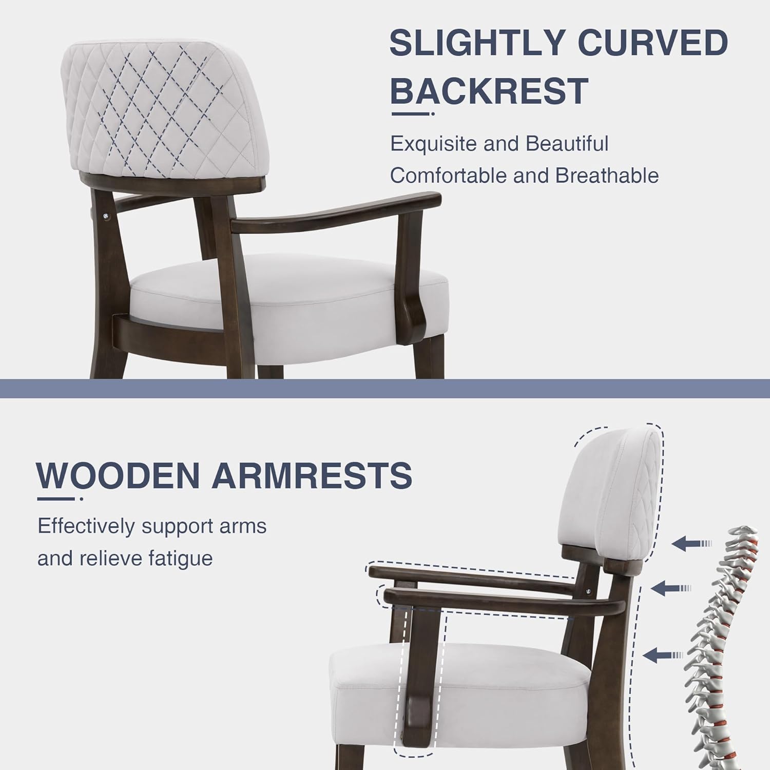adochr Modern Wood Dining Chairs with Arms, Velvet Upholstered Kitchen Chairs with Hardwood Legs & Open Curved Backrest, Accent Chairs 350 LBS Capacity, Grey
