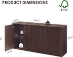 Fluted 4 Doors Sideboard Cabinet with Storage, 64" Wooden Credenza with Shelves, Faux Marble-Top Coffee Bar Console Table, Modern Buffet Cabinet for Dining, Kitchen, Living Room, Entryway, Dark Oak