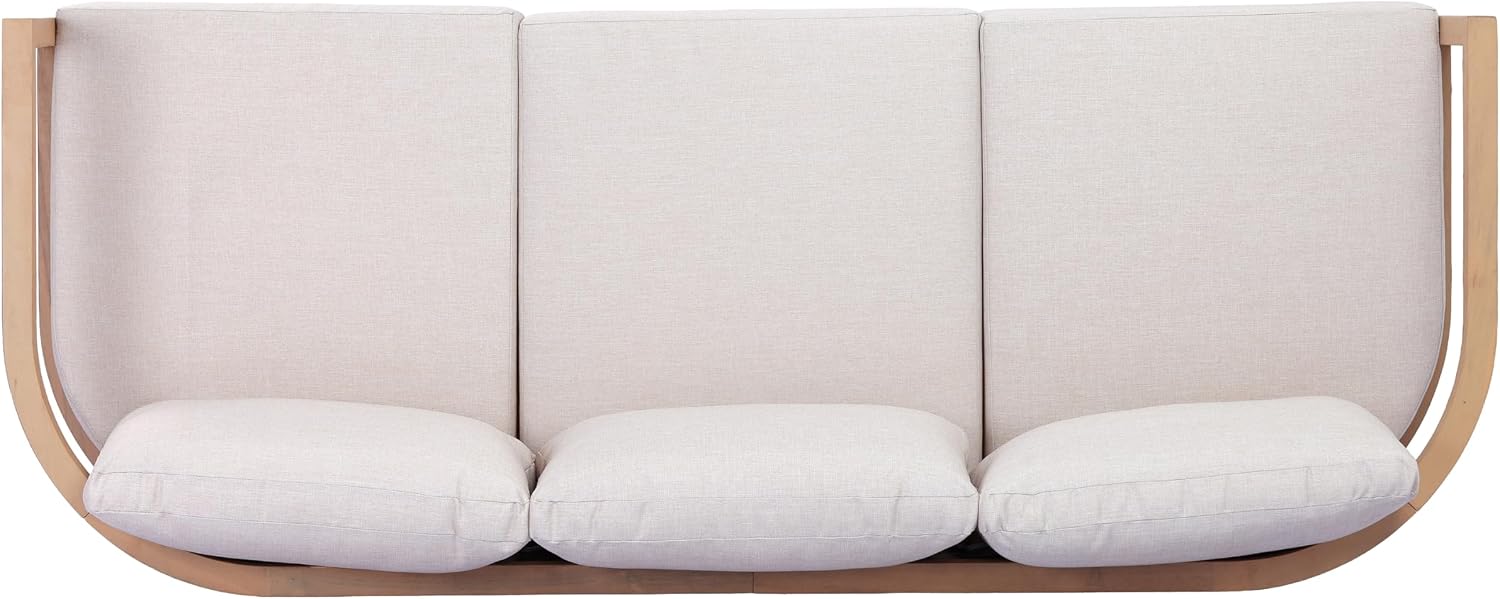 Christopher Knight Home Fido Acacia Wood Outdoor 3 Seater Sofa Cushion, Solid Wood Patio Sofa with Wicker Backrest, Comfy Lounge Sofa for Patio Furniture Set, Light Teak+Beige