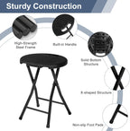 VECELO Folding Stool 18" with Handle, Solid Bottom Support, Iron X-Frame, 500 lbs Capacity, Anti-Slip Feet, Easy Clean, Lightweight Foldable Stool for Camping, Kitchen, Vanity and Outdoor, Black