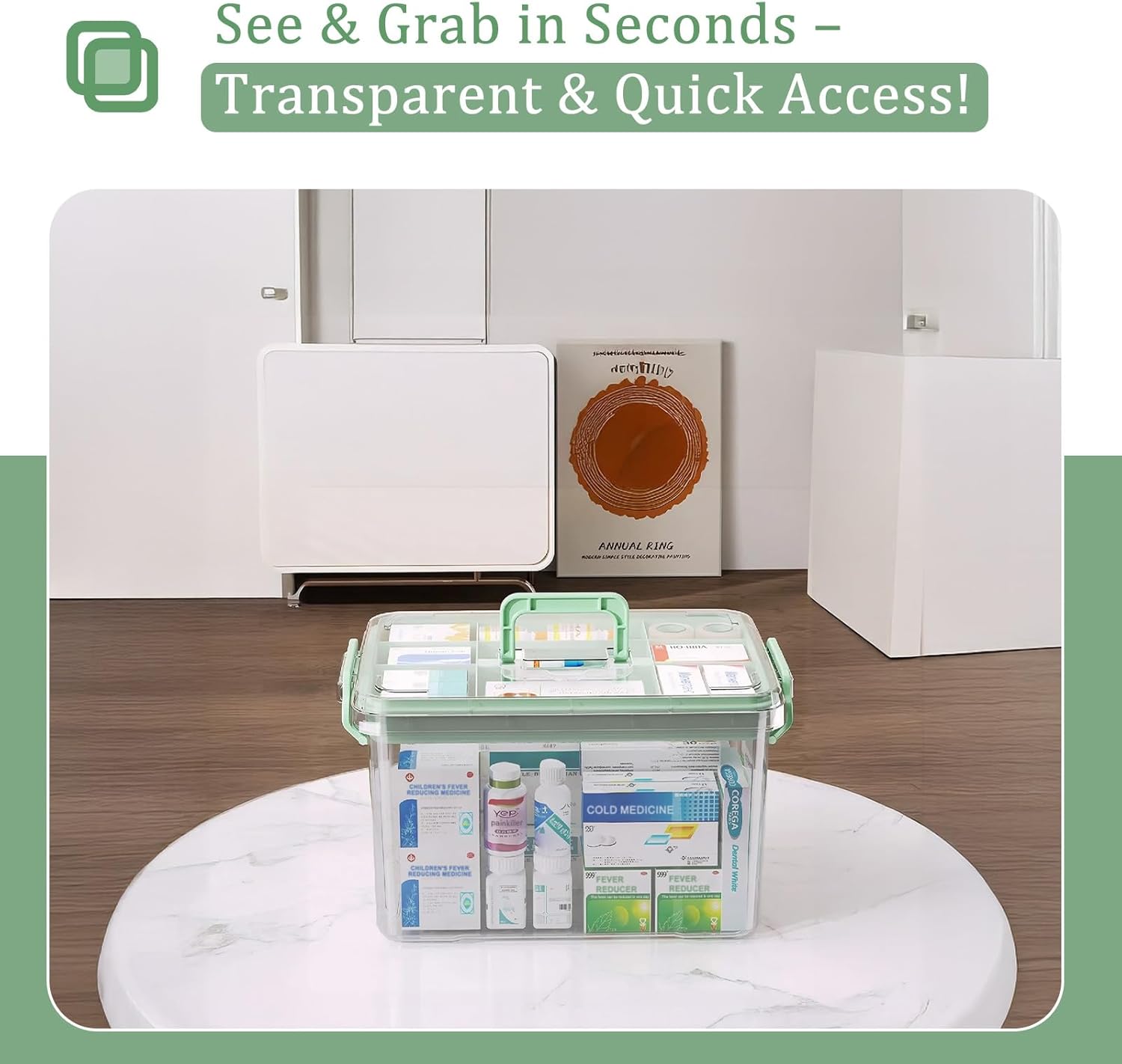 ANYPROLUS 15QT Clear Medicine Organizer Box with Handle, Plastic Medicine Container with Tray First Aid Box Empty, Thickened Medicine Storage Organizer Multipurpose Medication Organizer Storage