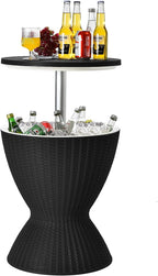 S AFSTAR Cool Bar Table, 8 Gallon Rattan Patio Bar Cooler Table with Ice Bucket & Height Adjustable Tabletop, Beer & Wine Cooler, Outdoor Indoor Cocktail Coffee Table for Patio Party Pool Deck (Black)