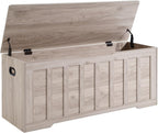 DUMOS 47.2" Extra Large Wooden Storage Chest Trunk Bench with Gel Safety Hinges, 150lbs Heavy Organizer, U-Cut Handles, Non-Slip Base, Bedroom Living Room Entryway, Grey