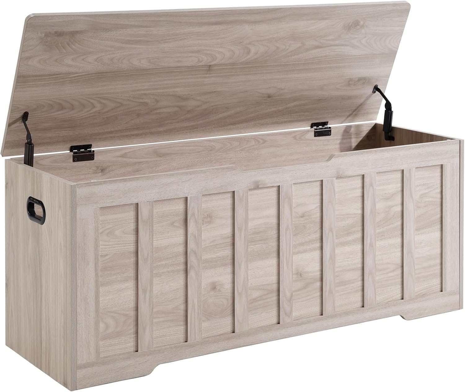 DUMOS 47.2" Extra Large Wooden Storage Chest Trunk Bench with Gel Safety Hinges, 150lbs Heavy Organizer, U-Cut Handles, Non-Slip Base, Bedroom Living Room Entryway, Grey