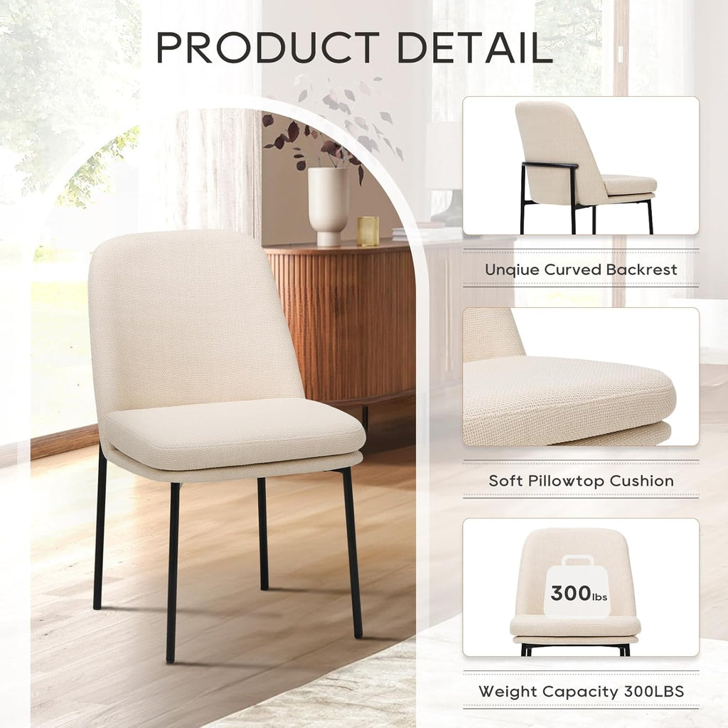 COLAMY Dining Chairs Set of 2, Modern Dining Chairs, Fabric Upholstered Dining Chairs, Kitchen Chairs with Curved Back and Metal Legs for Dining Room Kitchen Restaurant, Beige