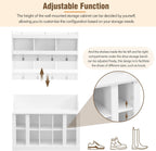Shoe Storage Bench with Shelves and 4 Hooks, Elegant Hall Tree with Shoes Cubbies and Wall Mounted Coat Rack, Entryway Organizer For Hallway, Foyer, Mudroom, White