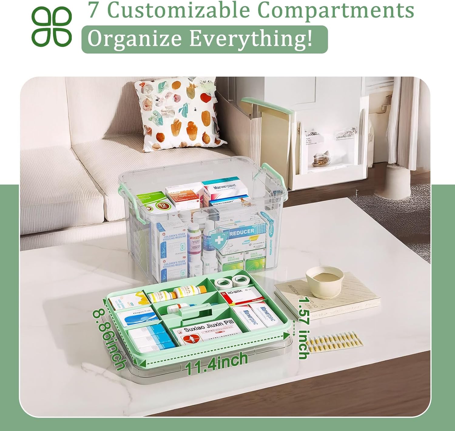 ANYPROLUS 15QT Clear Medicine Organizer Box with Handle, Plastic Medicine Container with Tray First Aid Box Empty, Thickened Medicine Storage Organizer Multipurpose Medication Organizer Storage