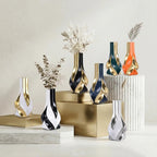 10.6" Black and Gold Ceramic Vase, Modern Geometric Flower Vase for Dining Table Centerpiece, Elegant Decorative Vase for Pampas Grass, Living Room, Bedroom, Office, Tabletop Decoration