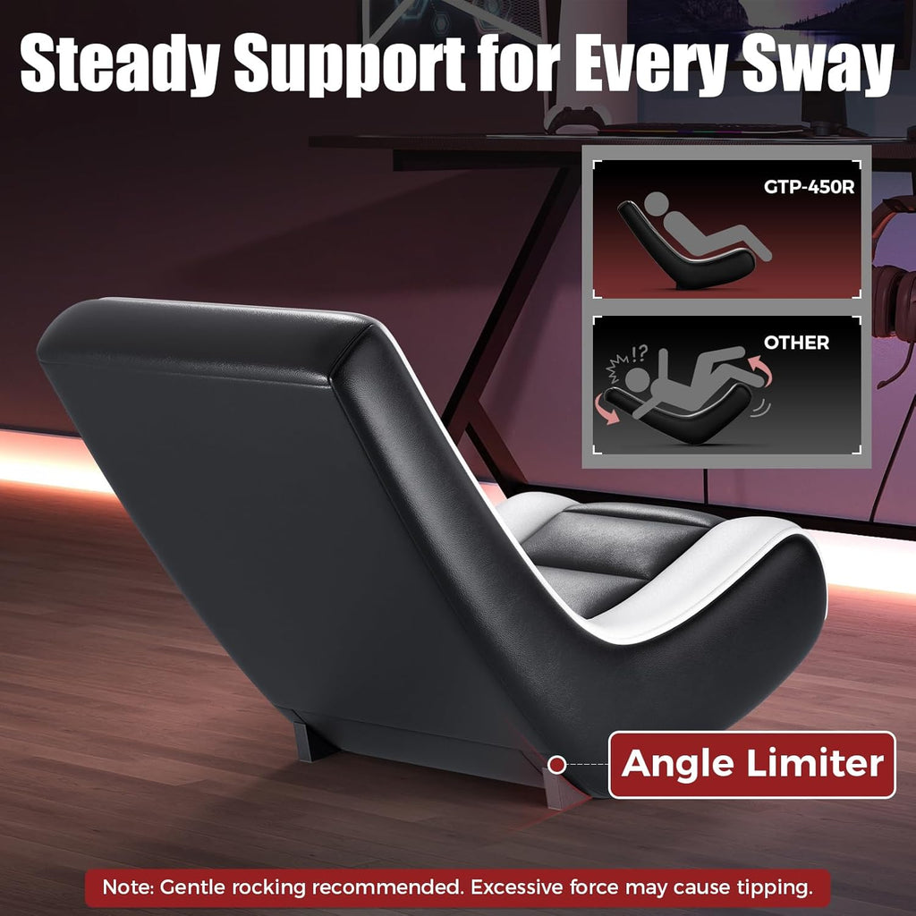 GTPLAYER Floor Rocker Gaming Chair – Adjustable Angle Limiter, Ultra Lightweight Ergonomic Floor Rocking Game Seat for Gaming and Lounging, Black & White