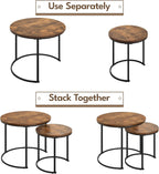 Yaheetech Nesting Coffee Table, Round Coffee Table for Living Room, Nesting Table with Wooden Tabletop and Sturdy Metal Frame, Stacking Living Room Tables Nesting End Table Set of 2, Rustic Brown