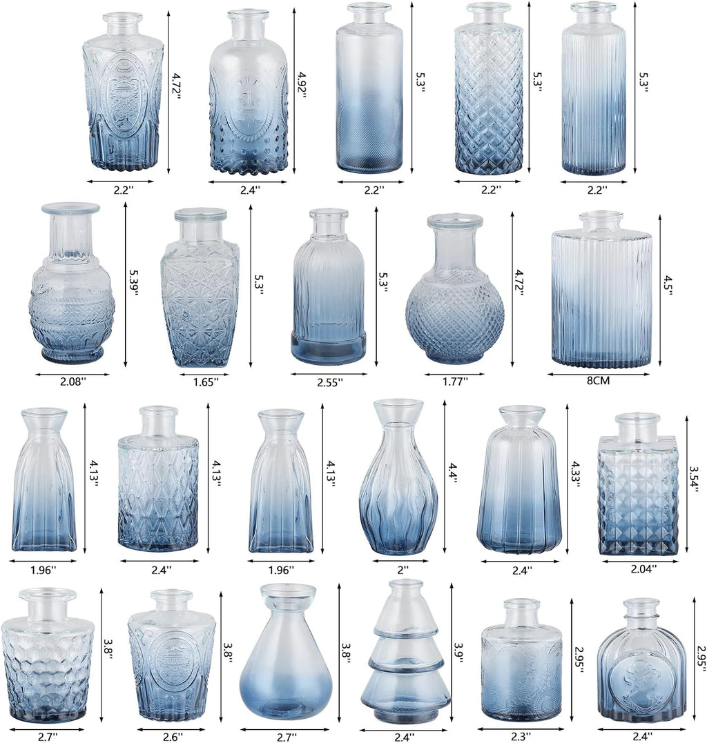RUCKAE Glass Bud Vases Mini Flower Vase Small Vintage Vases for Centerpiece Table Wedding Decorations Home Decor Party(Gradient Blue 22 Pack)
