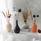 Ceramic Vase Set of 4 with Dried Flowers Round Matte | For Modern Minimalist Bohemian, Pampas Grass, Home, Office, Shelf, Living Room, Bedroom,Entryway Decor