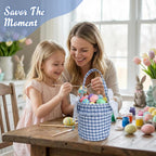 Primst Easter Bunny Baskets for Kids –Striped Fabric Egg Hunt Bags with Handles & Detachable Bows, Reusable Candy Buckets for Easter, Halloween Trick or Treat, Party Favors & Home Storage