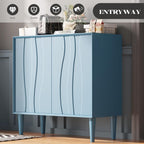Easyego 31.5" Mid Century Modern Cabinet, Sideboard Buffet Cabinets with 2 Doors, Wood Accent Storage Cabinets with Adjustable Shelves and Line Panels for Living Room, Entry Way, Dinging Room -Blue