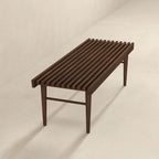 Mid Century Modern Solid Wood Bench with Natural Walnut Stain Finish 15.5'' H x 47.2'' W x 18.1'' D for Living Room, Hallway, Bedroom, Bathroom