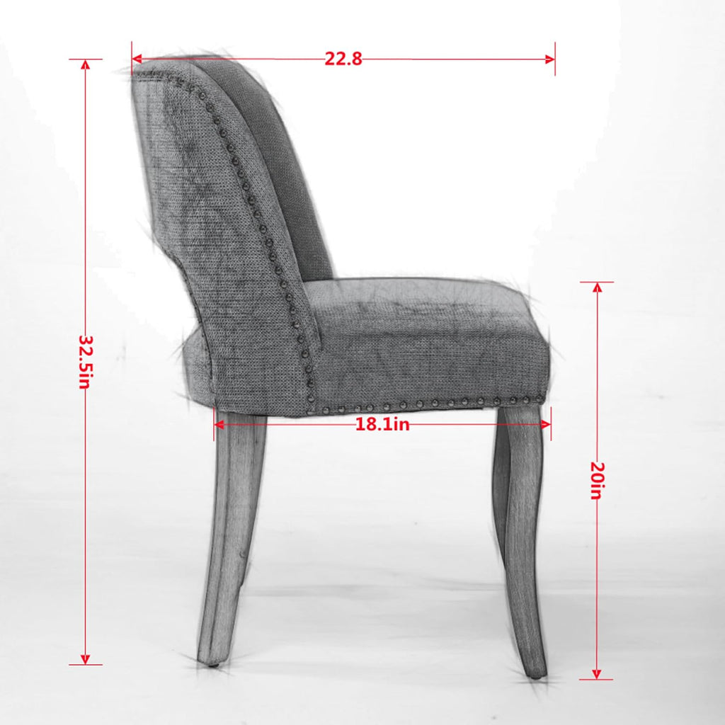 Mid Century Modern Dining Chairs Set of 2, Farmhouse Fabric Upholstered Accent Curved Backrest Kitchen Chairs Armchairs Side Chair with Solid Wood Legs, Beige