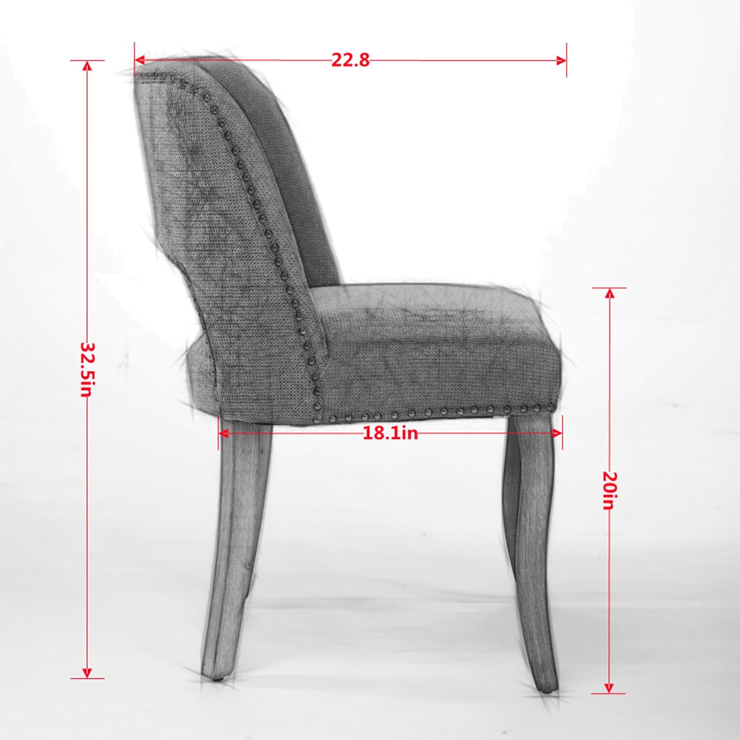 Mid Century Modern Dining Chairs Set of 2, Farmhouse Fabric Upholstered Accent Curved Backrest Kitchen Chairs Armchairs Side Chair with Solid Wood Legs, Beige