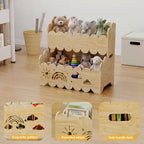 Solid Wood 2-Tier Kids Toy Storage Organizer, Kids Bookshelfs,Montessori Bookshelf Large Stuffed Animal Storage Bin Toddler Playroom Toy Box, Suitable for Kids Rooms, Nursery, Toddler Book Rack