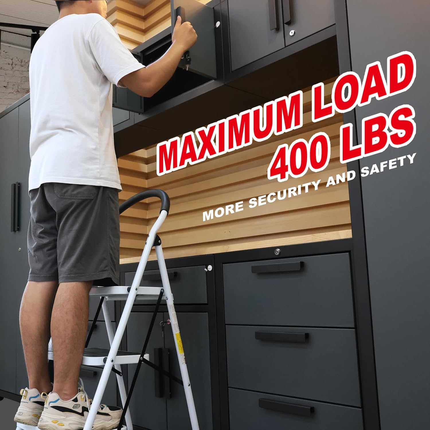 Big RED 3 Step Ladder, Folding Step Stool with Anti-Slip Pedal, Step Ladder 3 Step Folding with Padded Handle for Kitchen, Household, Offices. 400 lb Capacity