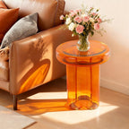 Coffee Table, Round Glass Side Table with Unique Petal Design Pedestal, Simple Center Tables, Modern End Tables with Tempered Glass-Base and Top for Small Spaces