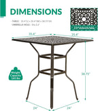 VIVIJASON 35.4" Patio Height Bar Table, All-Weather Cast Aluminum Bar Bistro Table Outdoor Patio Square Dining Table with 2.2" Umbrella Hole for Balcony, Lawn, Garden, Backyard, Antique Bronze