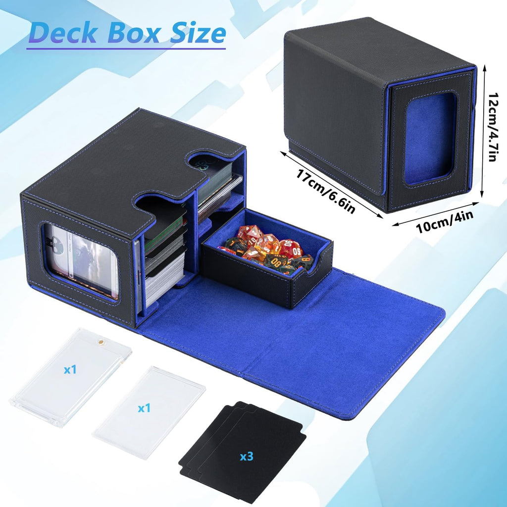 WELLMILLER MTG Deck Box for Commander with Dice Tray,Designed for MTG Commander Card Deck Box Fits 200+ Double Sleeved Cards,Card Storage Box with 3 Dividers 2 card holder