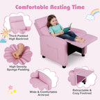 Costzon Kids Recliner, Adjustable PU Leather Lounge Chair w/Side Pockets, Footrest, Headrest for Kids Room&Play Room, Easy to Clean, Padded Pink Recliner Sofa for Children Boys Girls Aged 3-12 (Pink)