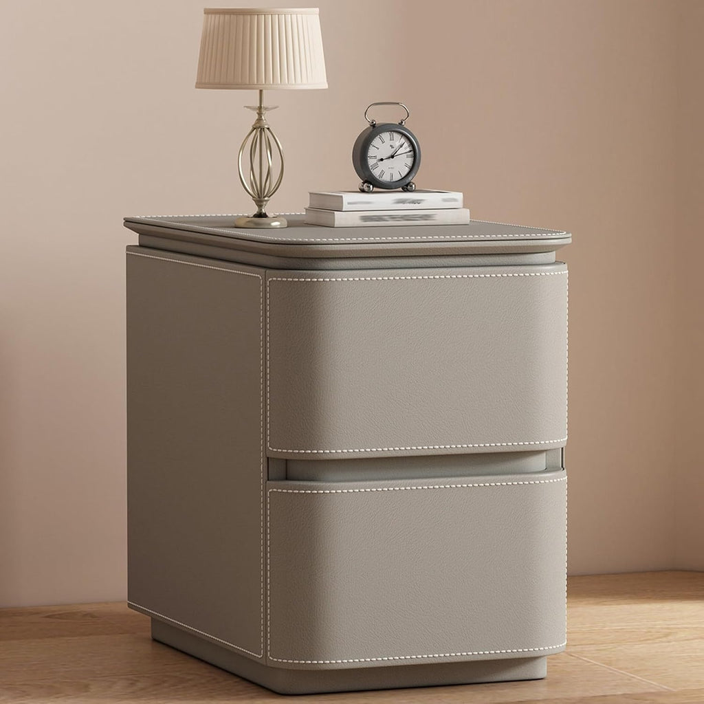Small Nightstand Leather Finish, Narrow Modern Bedside Table, Night Stand end Sofa Side Table, Solid Wood Bedside Desk Bedside Furniture for Bedroom(Gray,25x40x50cm)
