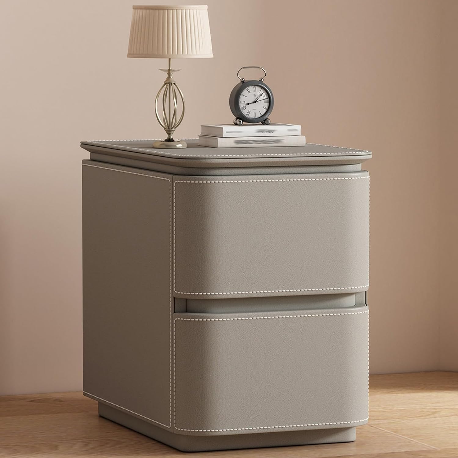 Small Nightstand Leather Finish, Narrow Modern Bedside Table, Night Stand end Sofa Side Table, Solid Wood Bedside Desk Bedside Furniture for Bedroom(Gray,25x40x50cm)