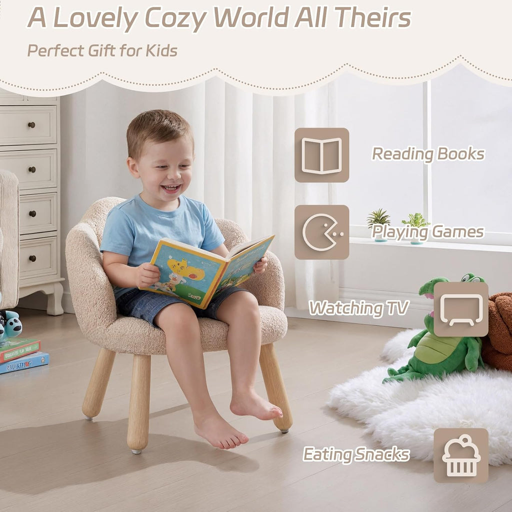 Kid Chair, Toddler Chairs Comfy Sherpa Kids Table Chair, Wood Toddler Couch Sofa, Soft Kid Reading Chair, Boy Girls Desk Chairs for Ages 2-5, Kids Armchair for Bedroom/Nursery/Gifts, Khaki