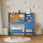 Garvee Kids Desk and Chair Set, Wooden Study Table with Adjustable Tilt Desktop, Drawers & Cork Board - Children School Learning Desk Set for Boys & Girls Ages 3-8, Blue