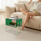Acrylic Side Table, 2-Tier End Table with Open Storage for Small Spaces, Nightstand Bedside Table for Office, Bed Room, Conference Room (Green)