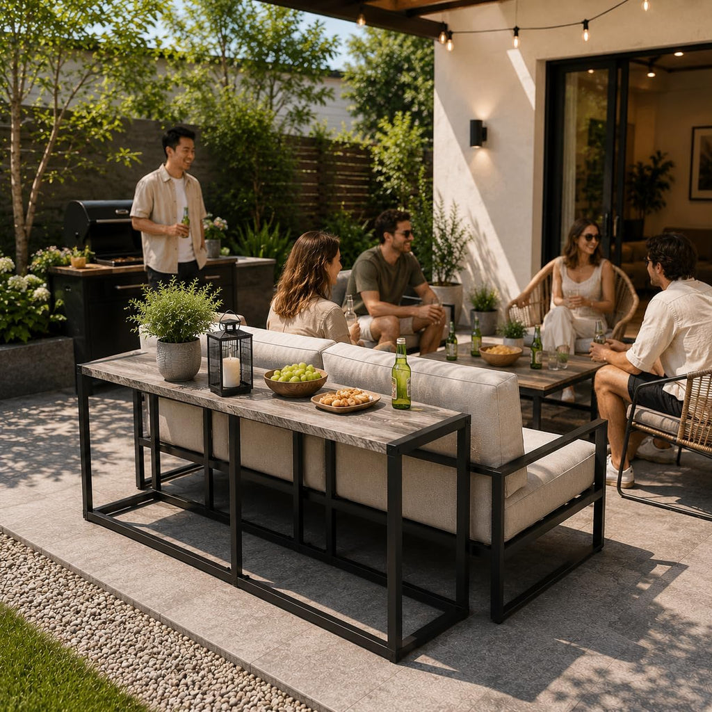 VINGLI 47.2 Inch Indoor Outdoor Bench, Charcoal Gray Dining & Patio Bench with Heavy Duty Metal Frame, Backless Seating Bench for Dining Room, Garden, Porch, Balcony & Entryway