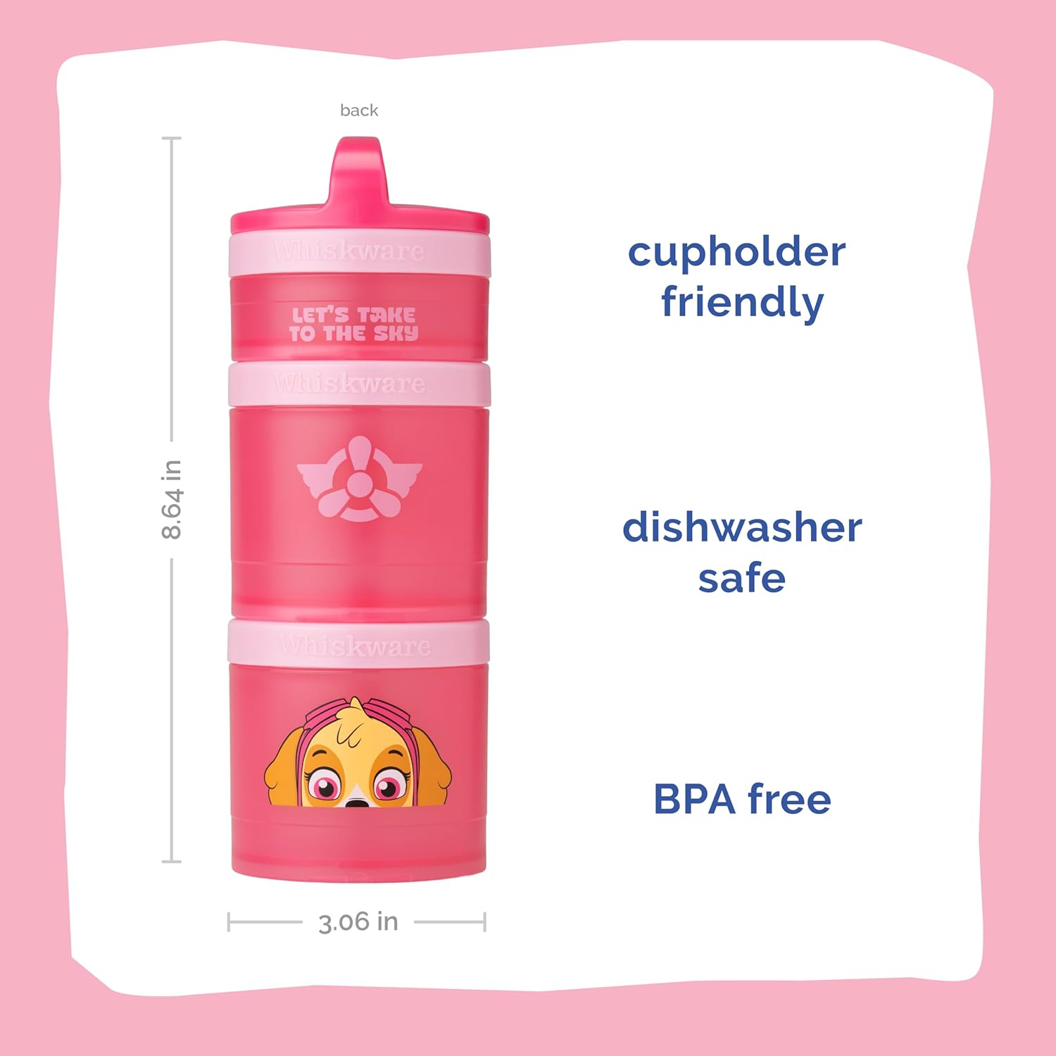 Whiskware Paw Patrol Stackable Snack Containers for Babies, Kids. and Toddlers, 3 Stackable Snack Cups for School and Travel, Backpack & Cupholder Friendly, Skye (Pack of 12)