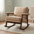 Nursery Rocking Chair, Compact Upholstered Rocker with Solid Wood Legs, Cozy Nursing Glider Chair for Mom, Small Space Chair for Nursery, Bedroom (Khaki)