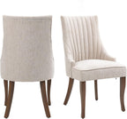 mikibama Linen Beige Dining Chairs Set of 2 Channel Tufted Kitchen Dinner Chair Comfy Fabric Upholstered Accent Chair for Dining Room with Solid Wood Legs