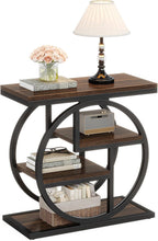 Tribesigns End Table for Living Room, Wooden Narrow Side Table with Storage Shelves & Wide Tabletop, Industrial Geometric Bedside Sofa Tables with Metal Frame for Bedroom, Small Spaces, Rustic Brown