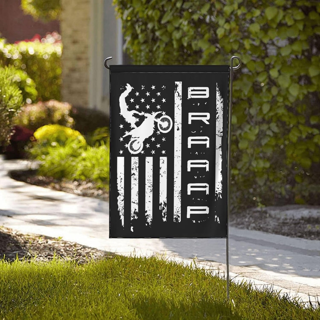 Braaap Motocross Dirt Bike American Garden Flag 28x40 Inch Outdoor Decoration Banner House Flags Yard Farmhouse Garden Deco Indoor Sign