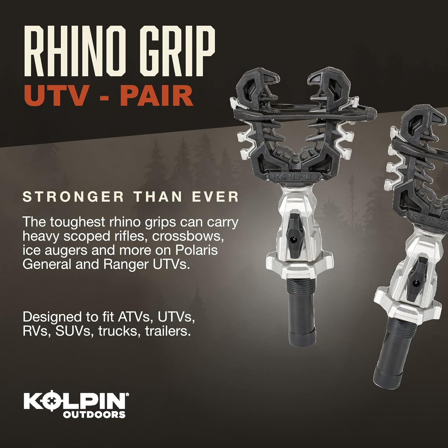 Rhino Grip® Pro - Polaris UTV, Pair - Heavy Duty Carriers for Shovels, Guns, Bows, Augers, etc. - Use on Polaris Ranger, General, Xpedition, Pro XD