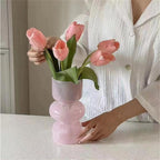 JSPYFITS Glass Hydroponic Flower Vase, 7 Inches Colored Glassbubble Vases for Flowers, Three-Layer Glass Funky Vase for Home/Office/Weddings/Party Table Flower Decor (Pink)