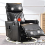 cinkehome Heated Massage Swivel Rocker Recliner Chair for Nursery - Small Space Reclining Chair with Lumbar Support, 360° Swivel & Gentle Rocking, Ergonomic High Back Faux Leather Black