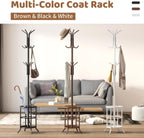 Coat Rack Freestanding with Umbrella Stand Coat Rack Stand with 12 Hooks Metal Coat Tree Coat and Hat Hanger Jacket Entryway(Black)