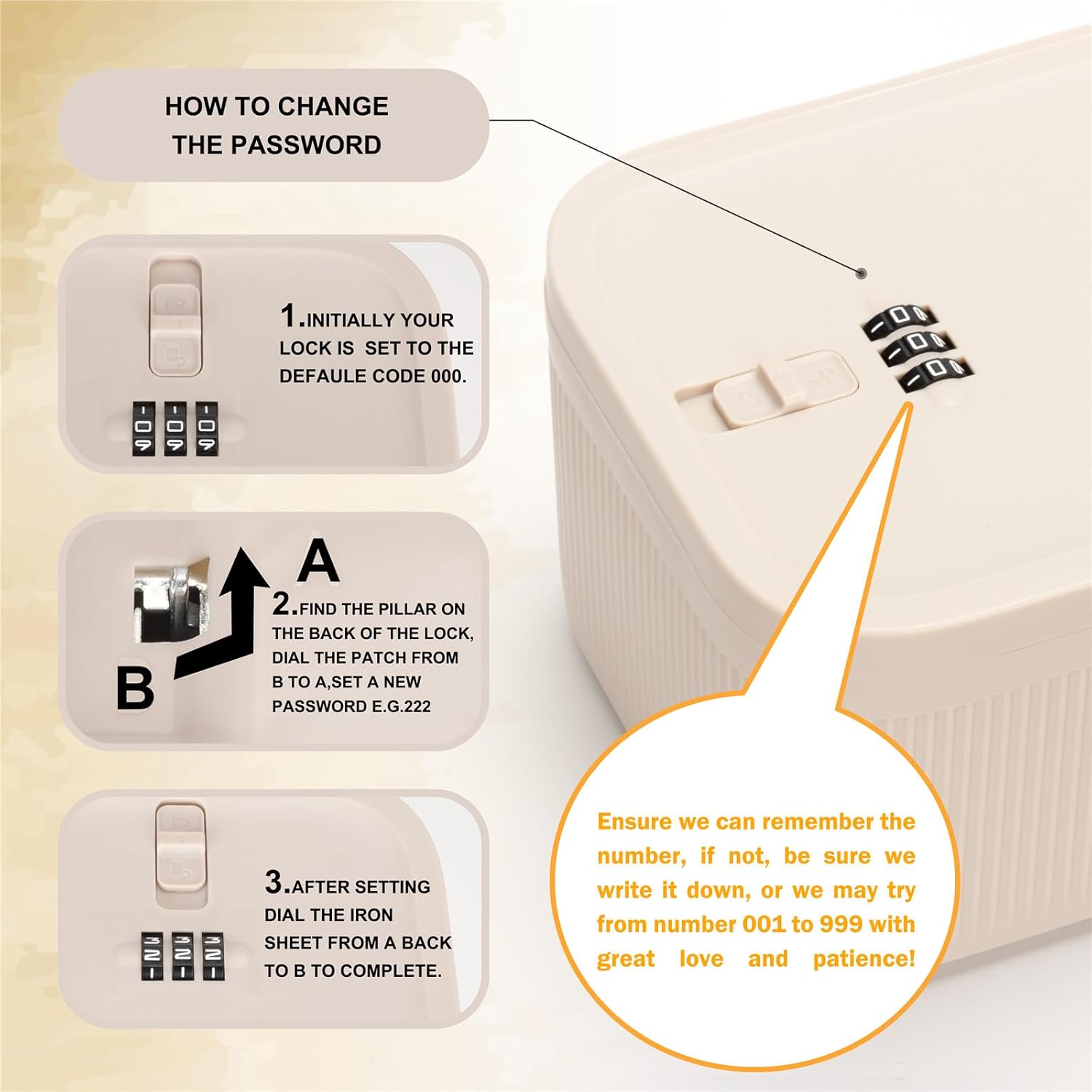 Locking Medicine Box with Code, Small Lockable Storage Box for Medications, Snacks, Phone & Food, Ideal for Home, Office, Fridge, Dorm, School, Travel, Gift (Beige)