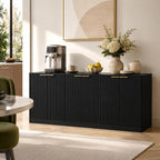 Fluted Sideboard Buffet Cabinet, 67" Credenza Storage Cabinet with 6 Doors,Media Console Table for Living Room Kitchen Entryway,Anti-Tip (Black)