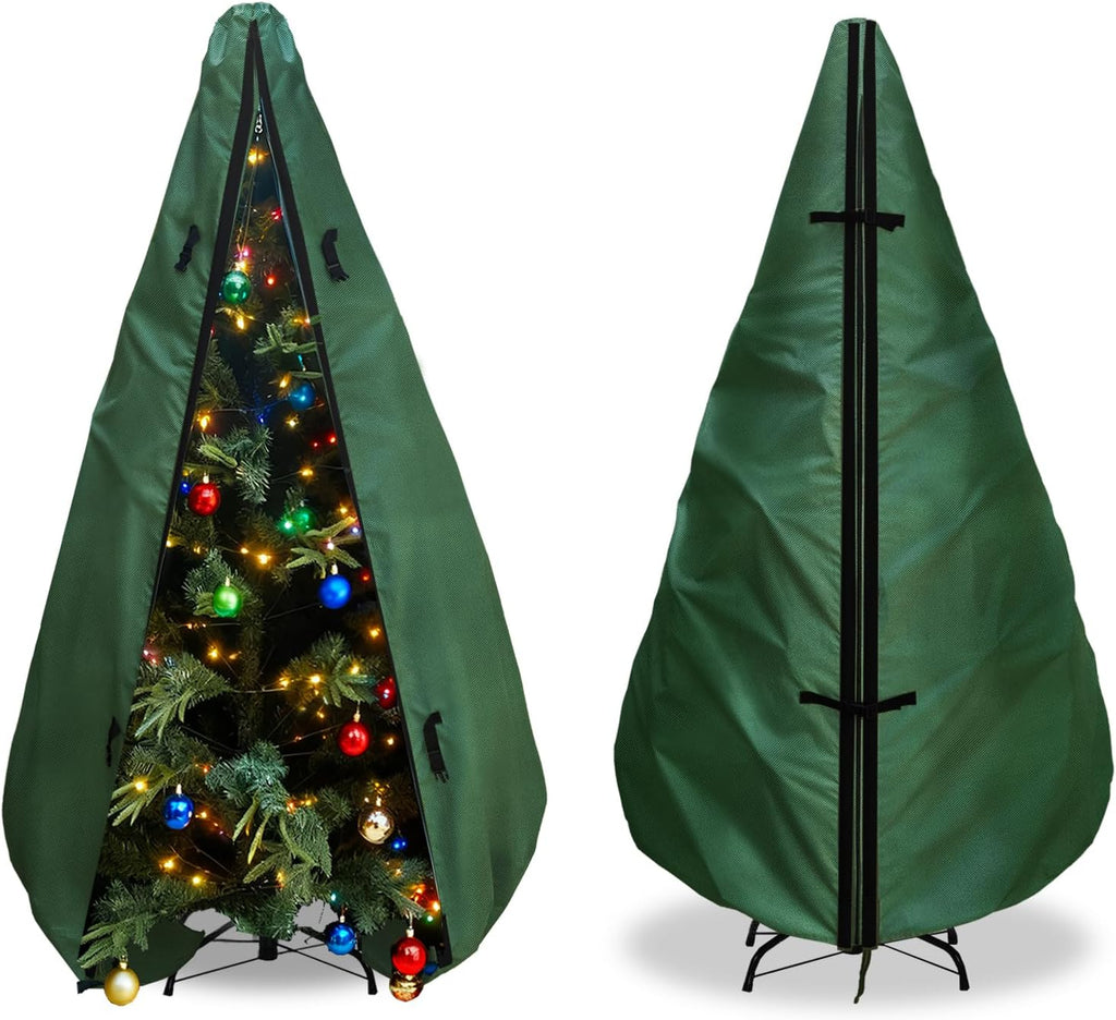 Upright Christmas Tree Storage Bag 7.5Ft,Christmas Tree Covers for Upright Storage for 7 Ft /7.5 Ft Artificial Christmas Trees with Ornaments,Equipped with Patented Support Rod Technology-Green